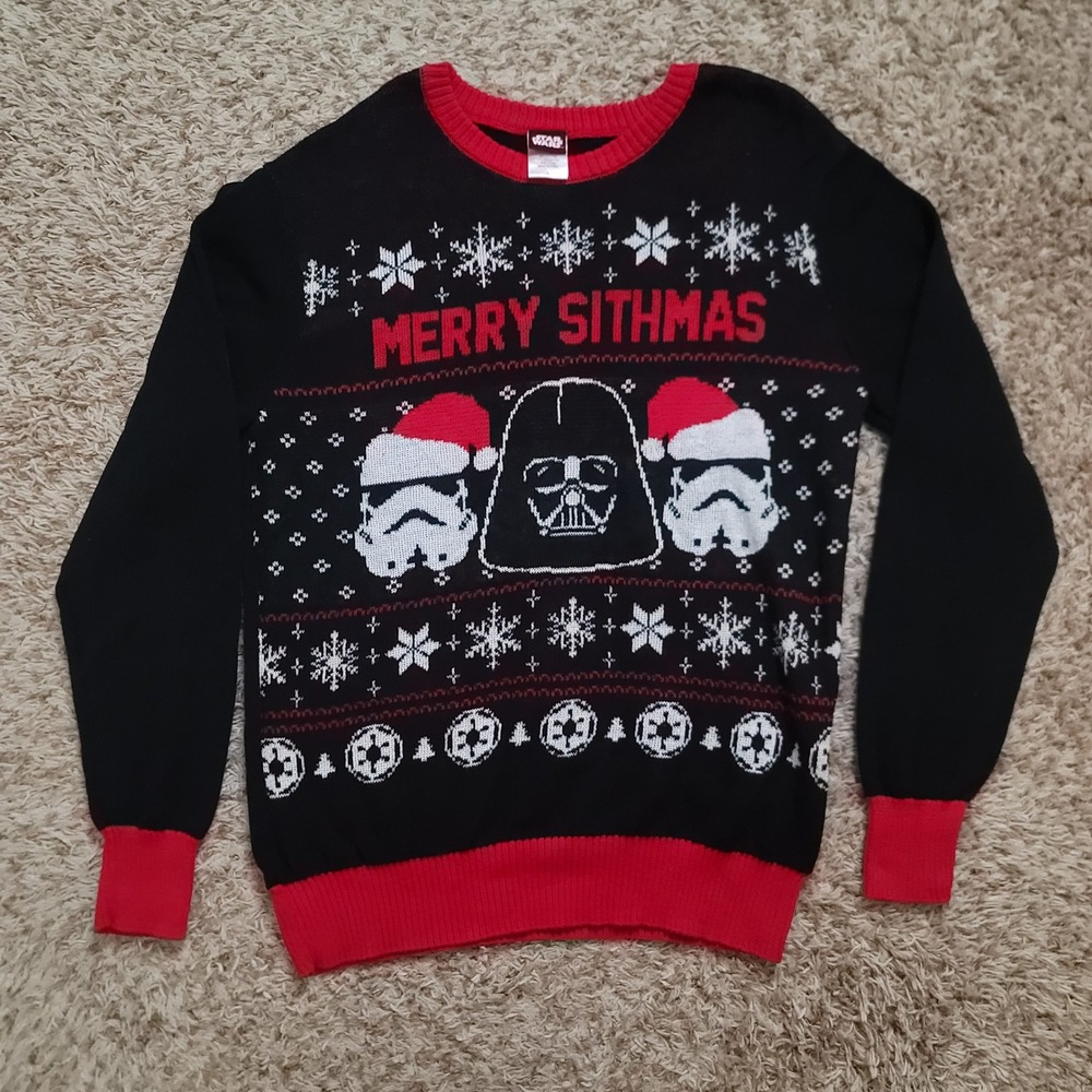 Star Wars Sweater Mens Large Black Merry Sithmas Darth Vader Ugly Christmas Knit